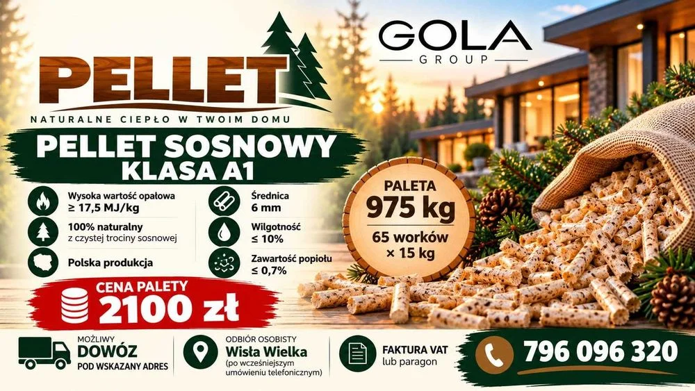 Pellet sosnowy - 975kg - klasa A1 - 2100zł brutto