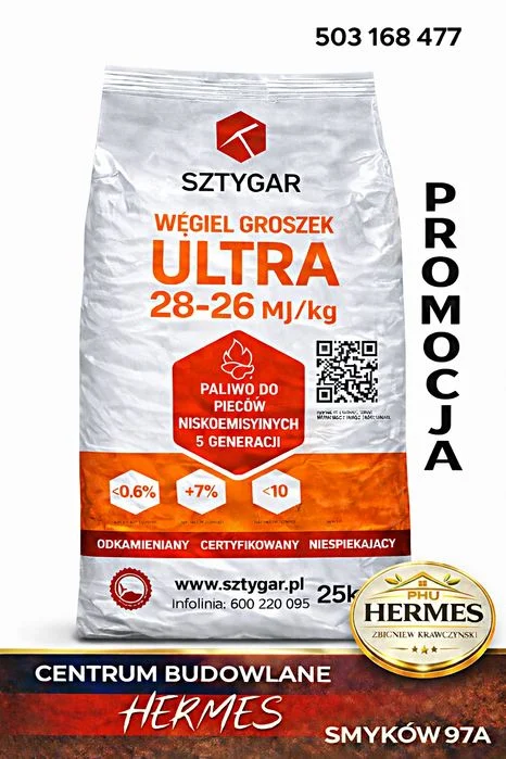 GROSZEK workowany SZTYGAR ULTRA 28 MJ Certyfikat EKO Gold Premium Hermes Węgiel Pellet – zdjęcie 3