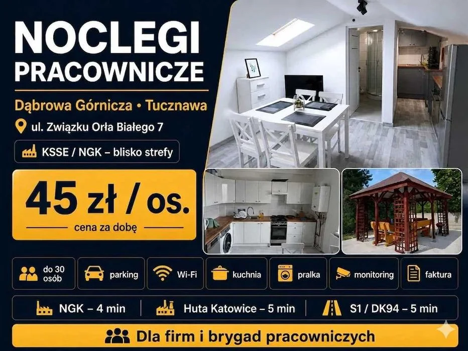 Noclegi pracownicze Dąbrowa Górnicza Tucznawa – KSSE NGK – 30 osób