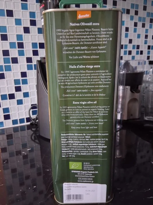 Oliwa z oliwek extra virgin, bio demeter,epicuros – zdjęcie 2