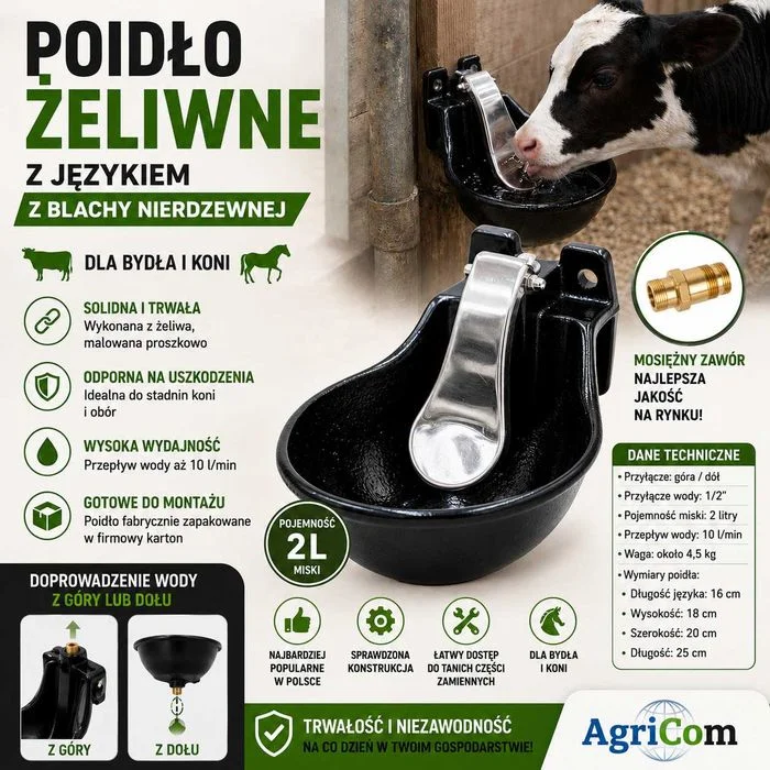 Poidło miskowe żeliwne z językiem z blachy nierdzewnej
