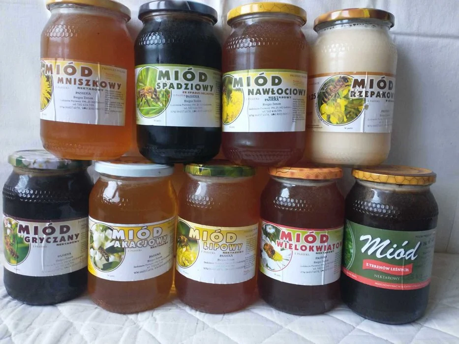 Miód gryczany lipowy spadziowy pyłek