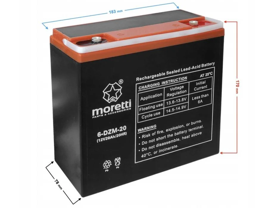 Akumulator 12V 20Ah 6-DZM-20 GEL MORETTI Elektryczny Wózek Inwalidzki – zdjęcie 2