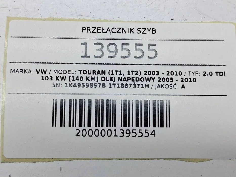 Przełącznik Szyb Panel Otwierania Szyb Vw Touran I 1K4959857B 1T1867371H – zdjęcie 6