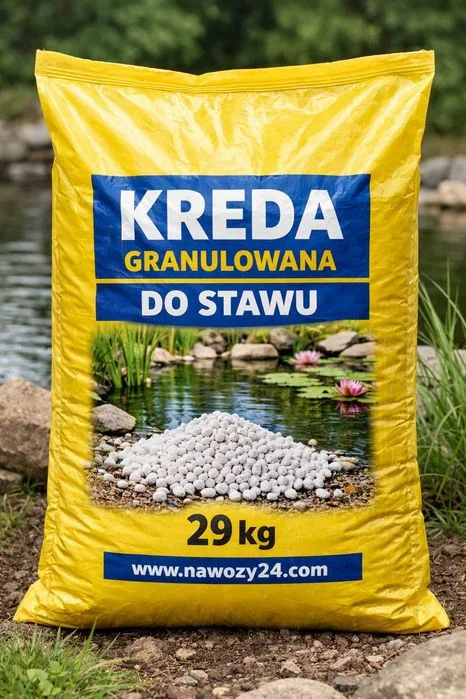 Kreda stawowa w workach, kreda do oczka wodnego granulowana 29kg oczyszcza wodę i jest bezpieczna dla RYB,, redukcja glonów w wodzie – zdjęcie 4