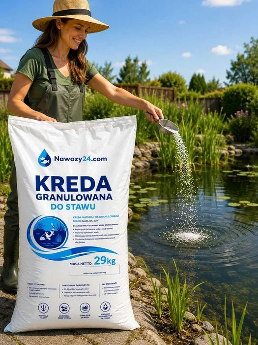 Kreda stawowa w workach, kreda do oczka wodnego granulowana 29kg oczyszcza wodę i jest bezpieczna dla RYB,, redukcja glonów w wodzie – zdjęcie 2