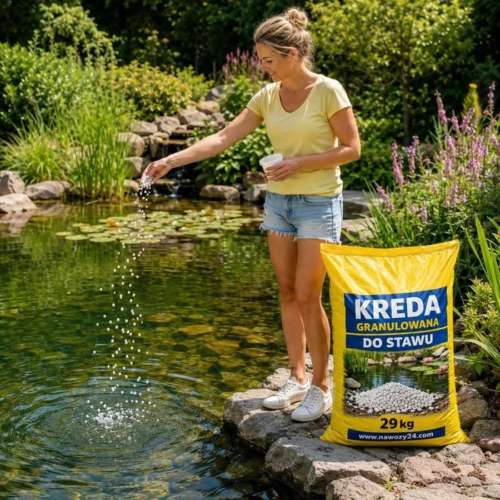 Kreda stawowa w workach, kreda do oczka wodnego granulowana 29kg oczyszcza wodę i jest bezpieczna dla RYB,, redukcja glonów w wodzie – zdjęcie 3
