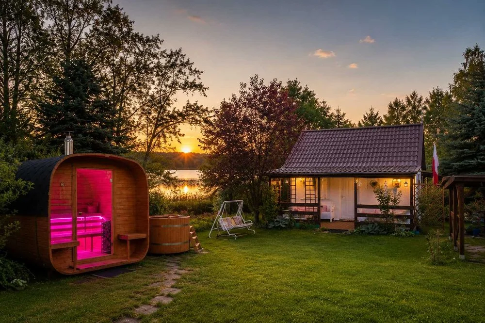 Domek 50 m od jeziora + Prywatna Sauna i Balia – Kinice
