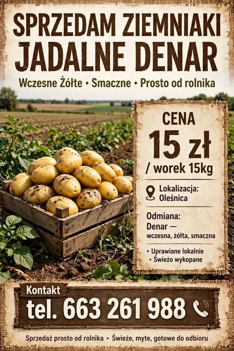 Ziemniaki jadalne Denar Oleśnica Dobre do przechowywania 15zł/15kg – zdjęcie 2