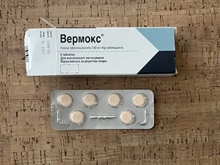 Vermox, Wermoks, Mebendazol 100 mg. owsiki, nicienie, odrobaczanie