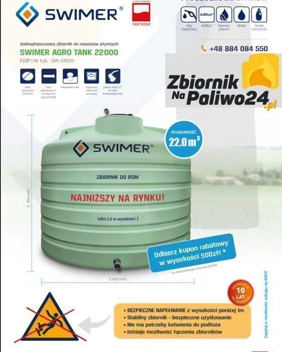 Koniec promocji ! Zbiornik do RSM, wody 22000 litrów SWIMER – zdjęcie 2