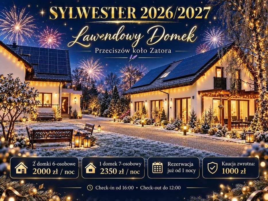 SYLWESTER 2026/2027 – Lawendowy Domek, Przeciszów koło Zatora – komfortowe domki dla 6 i 7 osób – Spokojna okolica