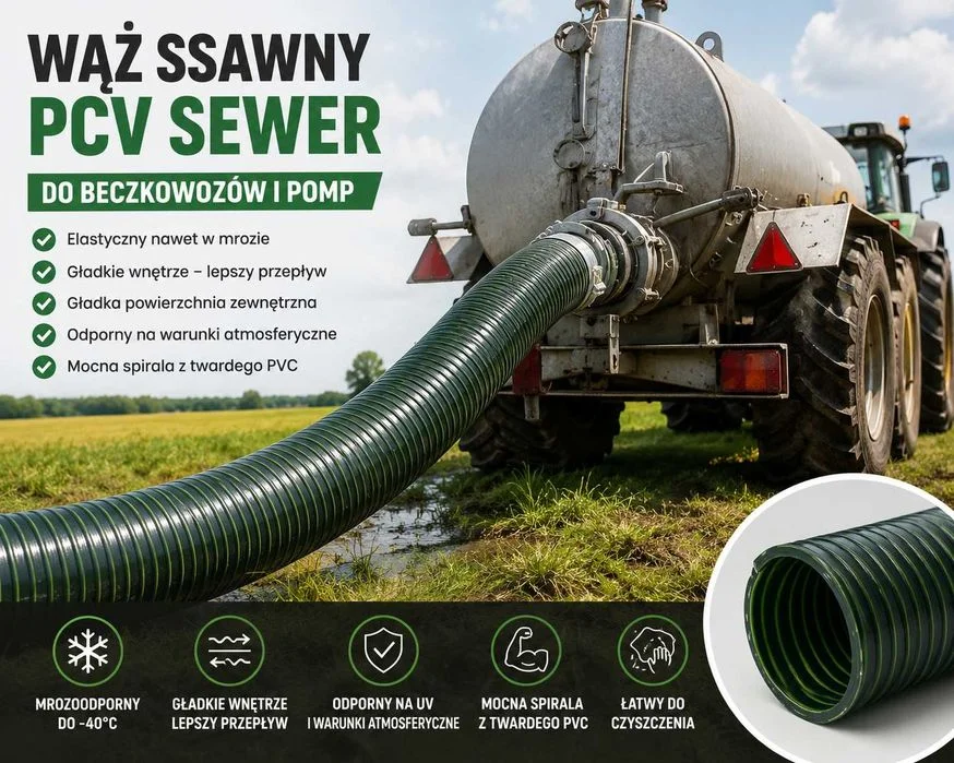 Wąż ssawny asenizacyjny 50 do beczki do szamba SEWER gładki ELASTYCZNY MROZOODPORNY – zdjęcie 3