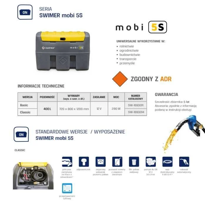 NOWY Zbiornik mobilny na olej napędowy SWIMER mobi 5S 400L CLASSIC-PROMOCJA – zdjęcie 4