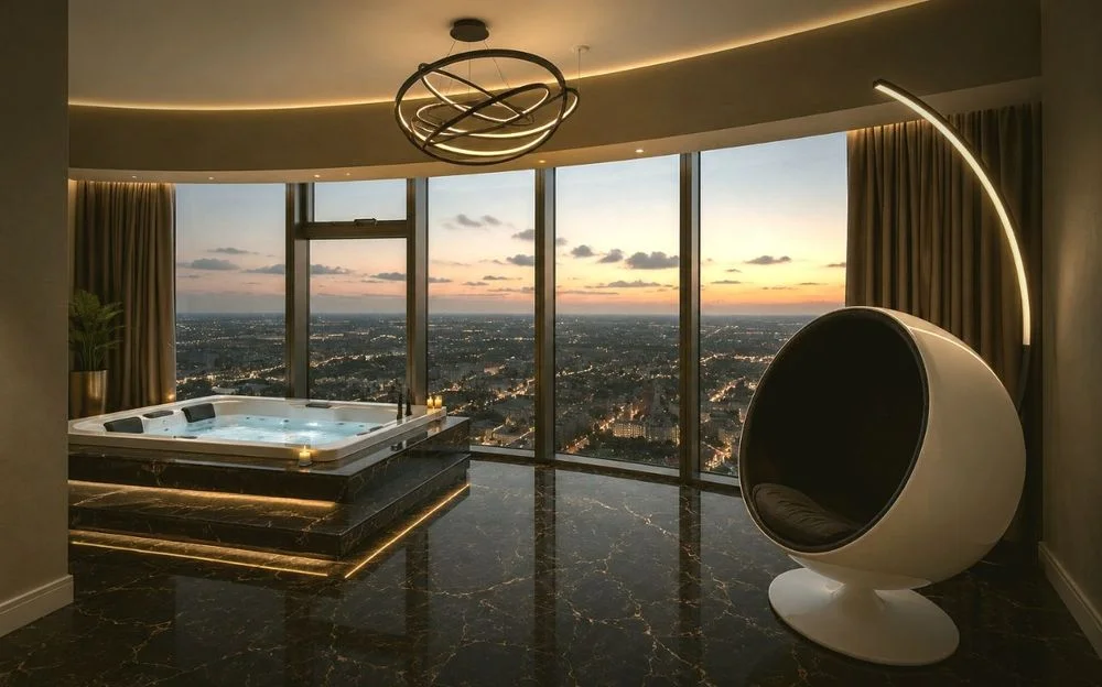 Luksusowy apartament 107 m² w Sky Tower – jacuzzi i widok na Wrocław