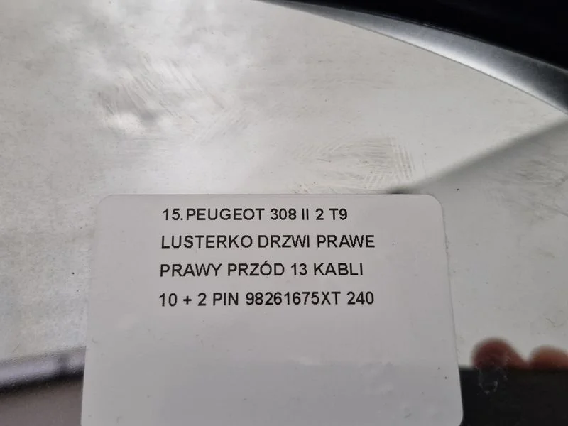 Peugeot 308 Ii 2 T9 Lusterko Drzwi Prawe Prawy Przód 13 Kabli 10 + 2 Pin 98261675Xt – zdjęcie 9