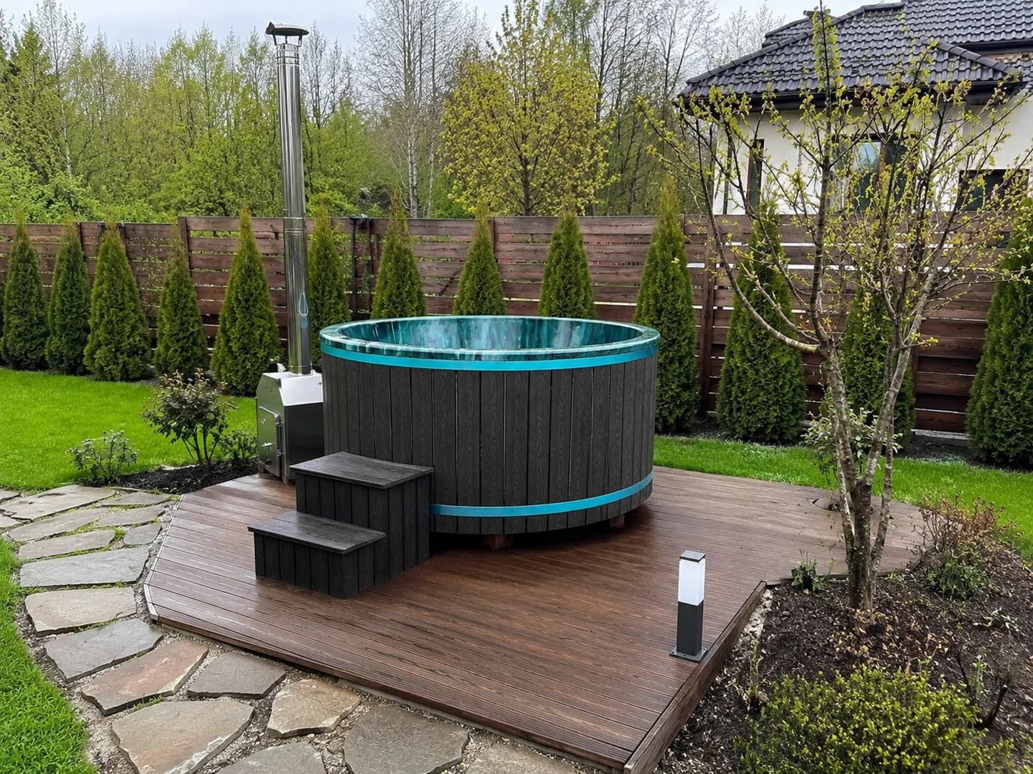 BALIA Ogrodowa WELLNESS Bania Jacuzzi 200cm piec zewnętrzny Wkład AKRYŁ