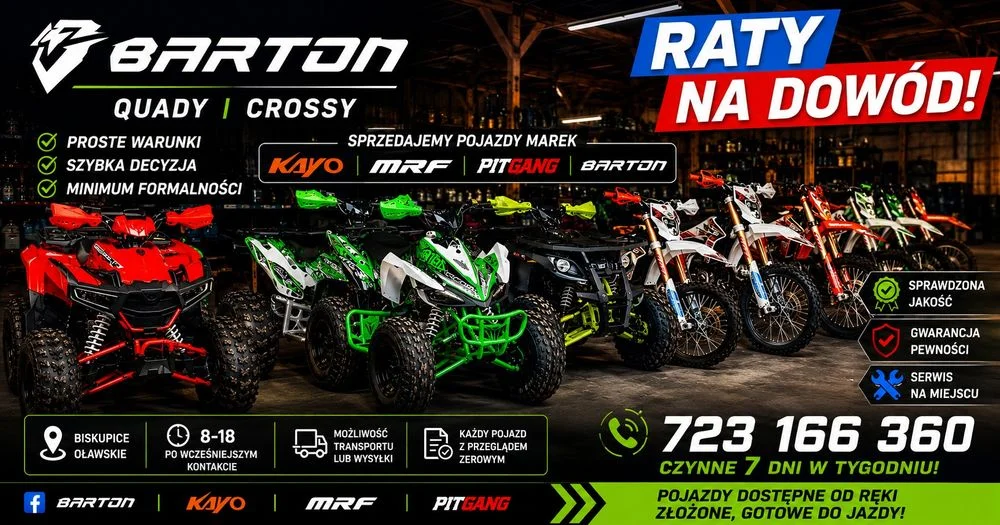 Nowy barton thor za jedynne 4399zl automat jeden do przodu i wsteczny raty na dowód 3 kolory czerwony zielony i żółty z bagażnikami flagowiec z atv