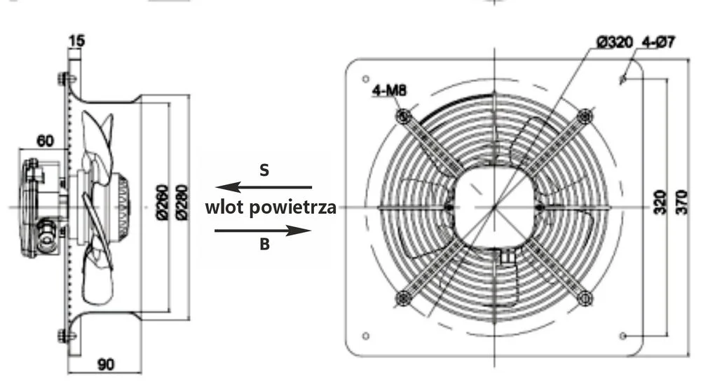 Wentylator osiowy TKA 250 AC 230V do kurnika, lakierni, przemysłu – zdjęcie 3