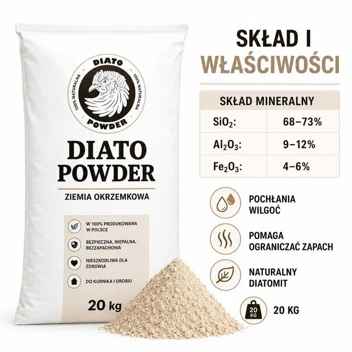 Ziemia Okrzemkowa DIATO POWDER 20 kg Kurnik Kury Drób Ptaszyniec Higiena – zdjęcie 3