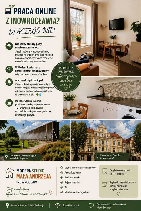 Październikówka PROMOCJA-dla pary Inowrocław ul. Mała Andrzeja KRÓTKOTERMINOWY doby Booking i prywatny tężne solanki sanatorium wiifi światłowód urlop – zdjęcie 2