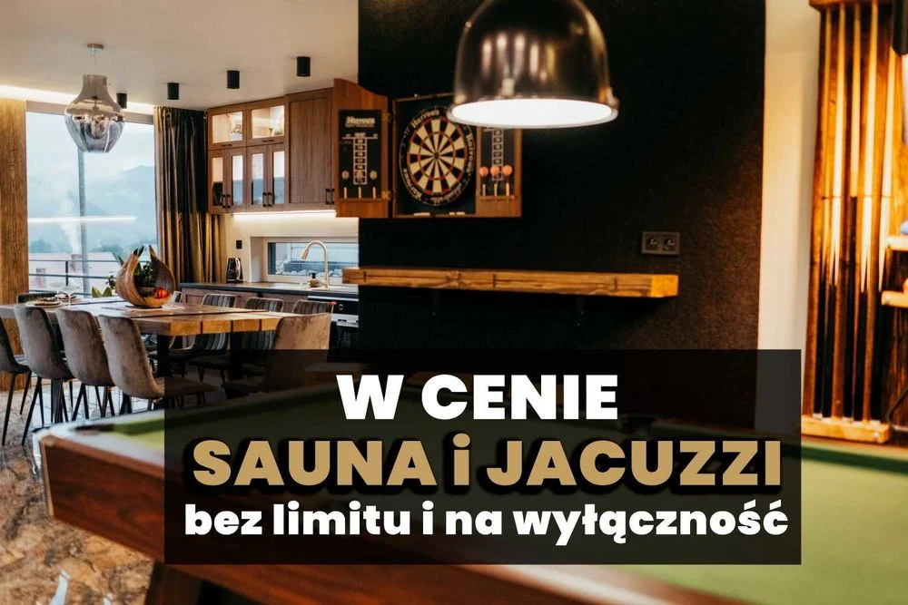 Dom Premium do 12 os. W cenie sauna – balia-jacuzzi – bilard – grill – plac zabaw. Atrakcje na wyłączność. Widokowy nocleg w górach. Wakacje 2026.
