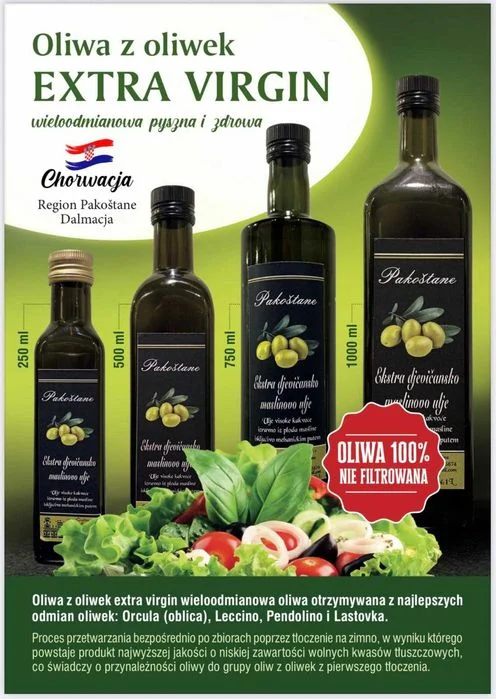 Oliwa z Oliwek / EXTRA VIRGIN / Chorwacja / Dalmacja / 250 ml / Dostawa GRATIS
