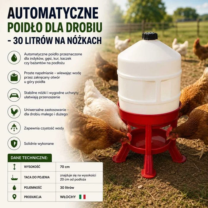Automatyczne poidło dla drobiu - 30 litrów na nóżkach