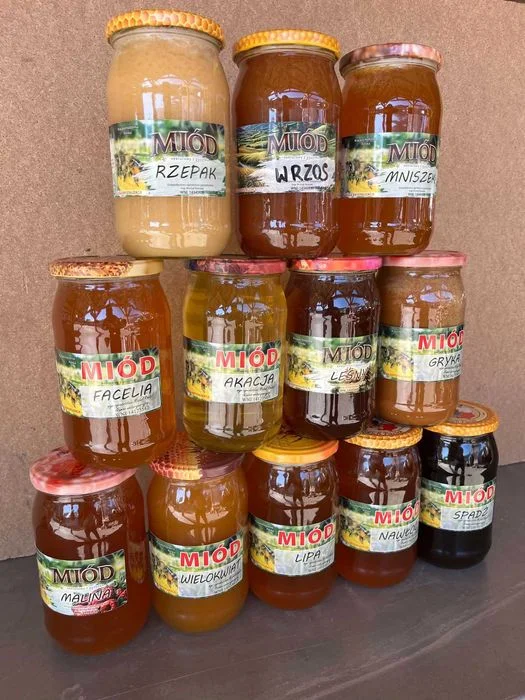 Miody naturalne 100 % z pasieki Spadziowy, lipa, mniszek, rzepak, wrzos, leśny, akacja, facelia, wielokwiat, malina, nawłoć – zdjęcie 2