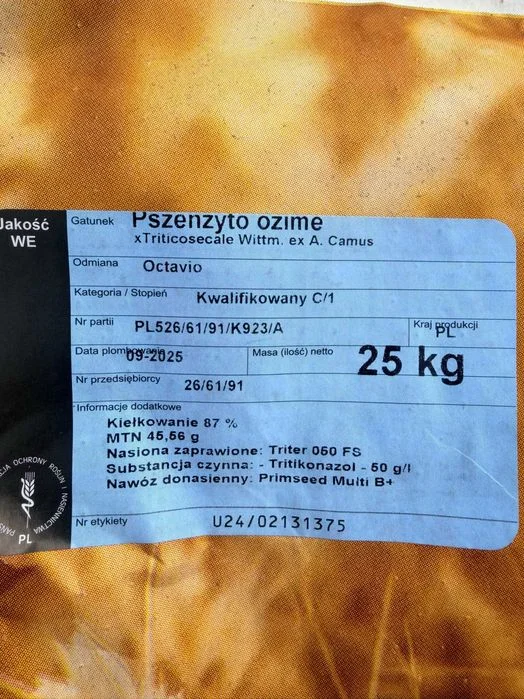 Sprzedam pszenżyto po kwalifikacie, czyszczone