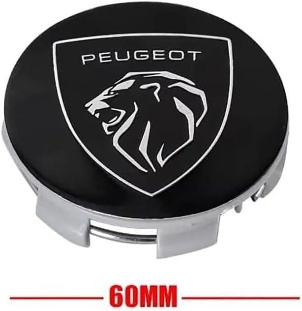 NOWE Dekielki 60mm PEUGEOT komplet 4szt. dekle zaślepki kapsle czarne kołpaczki zestaw – zdjęcie 3