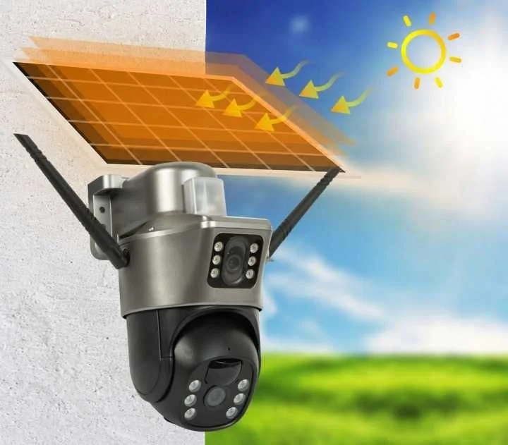 KAMERA Solarna ALARM Zewnętrzna Obrotowa 4G LTE SIM 8MP Akumulator 2 Obiektywy PTZ Monitoring Działka Dom Parking Plac Budowy – zdjęcie 4