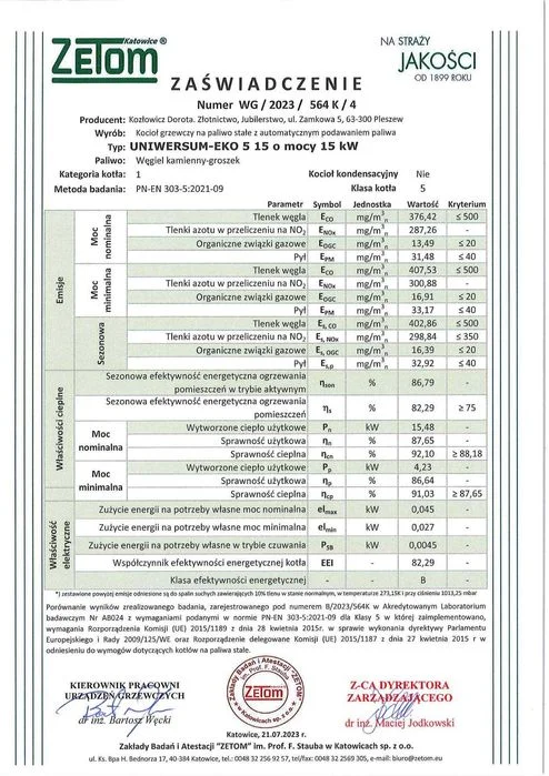 KOCIOŁ z KOMORĄ na węgiel groszek 15 kW. Piec z podajnikiem Klasa 5 – zdjęcie 8