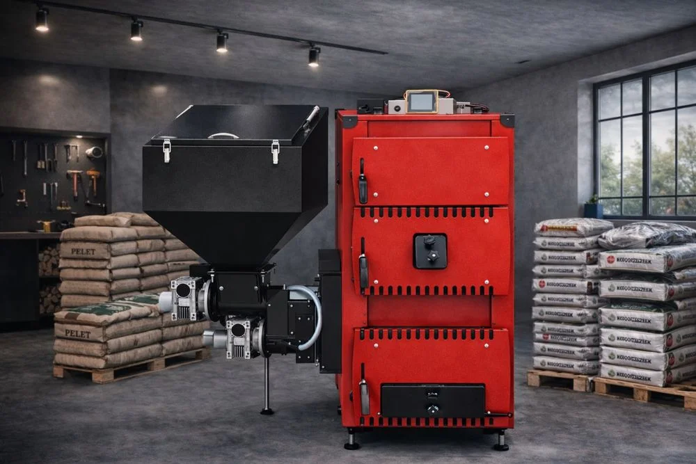 Kocioł z Podajnikiem 10 kw do 90m2 15/19/24Pellet i Groszek Drewno HB – zdjęcie 3