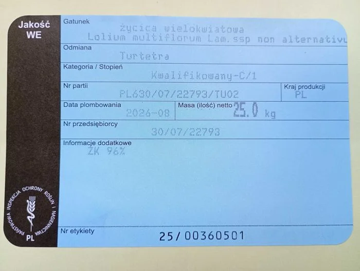 Życica Wielokwiatowa TURTETRA C1 bezpośrednio od rolnika .Zbiór 2026.