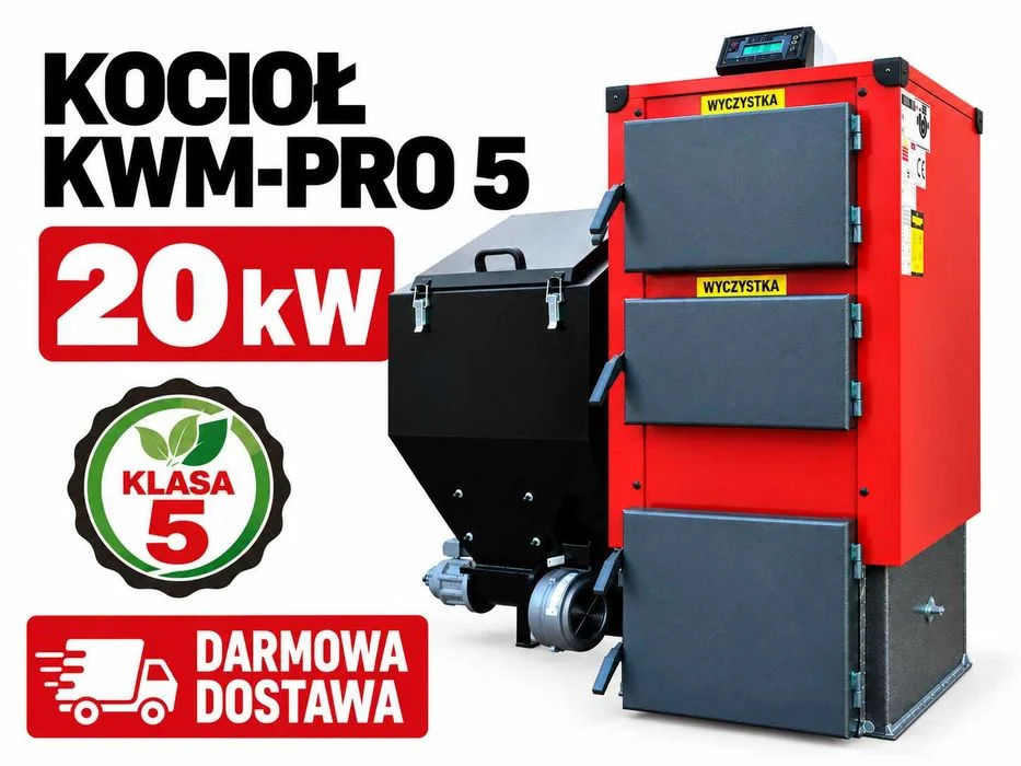 Kocioł z podajnikiem 20 kW na węgiel groszek Piec 5 klasa ECODESIGN Dostawa GRATIS Podajnik prawa lub lewa strona