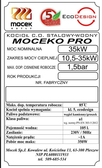 Kocioł Moceko PRO z podajnikiem na ekogroszek 35 kw możliwość rozbudowy na pellet Mocek 5 klasa ecodesign drewno piec – zdjęcie 10